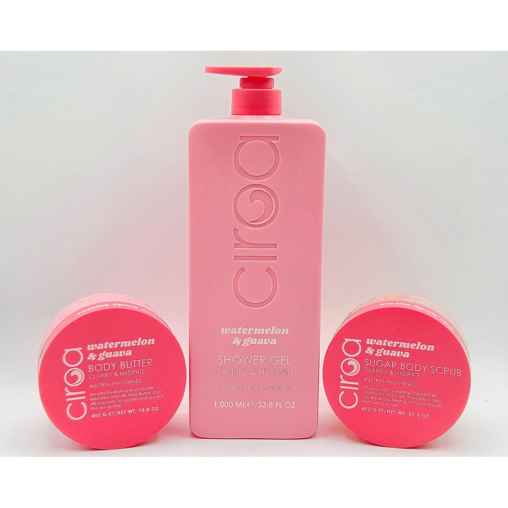 Ciroa Watermelon & Guava Body Care Clarify & Hydrate Set Cleanser, Scrub, Butter